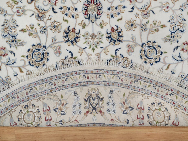 7'10" x 7'10" New Hand Knotted Ivory Wool & Silk Round Oriental Rug - MOA10291626