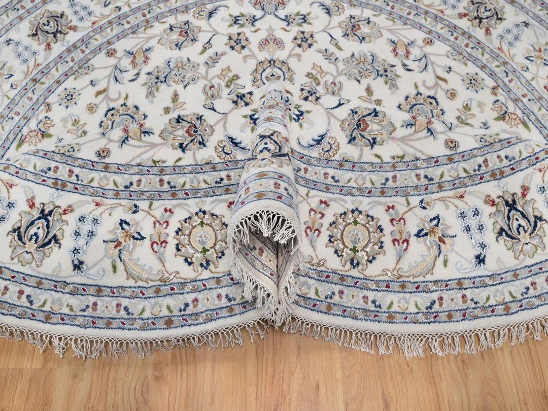 7'10" x 7'10" New Hand Knotted Ivory Wool & Silk Round Oriental Rug - MOA10291626