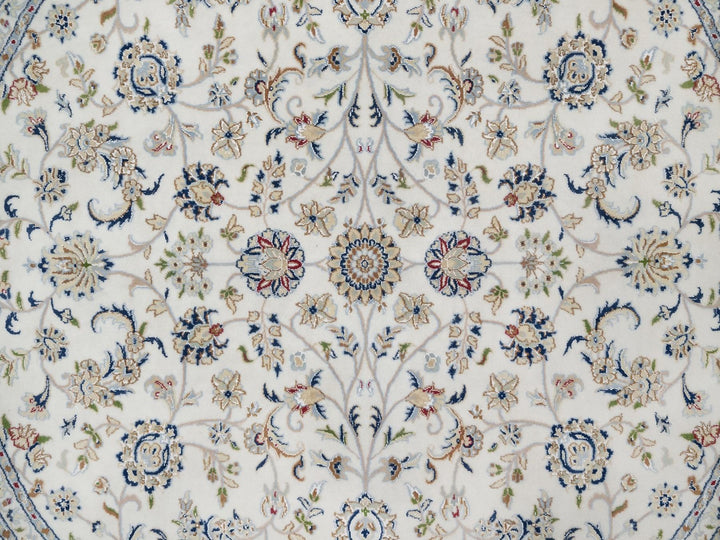 7'10" x 7'10" New Hand Knotted Ivory Wool & Silk Round Oriental Rug - MOA10291626