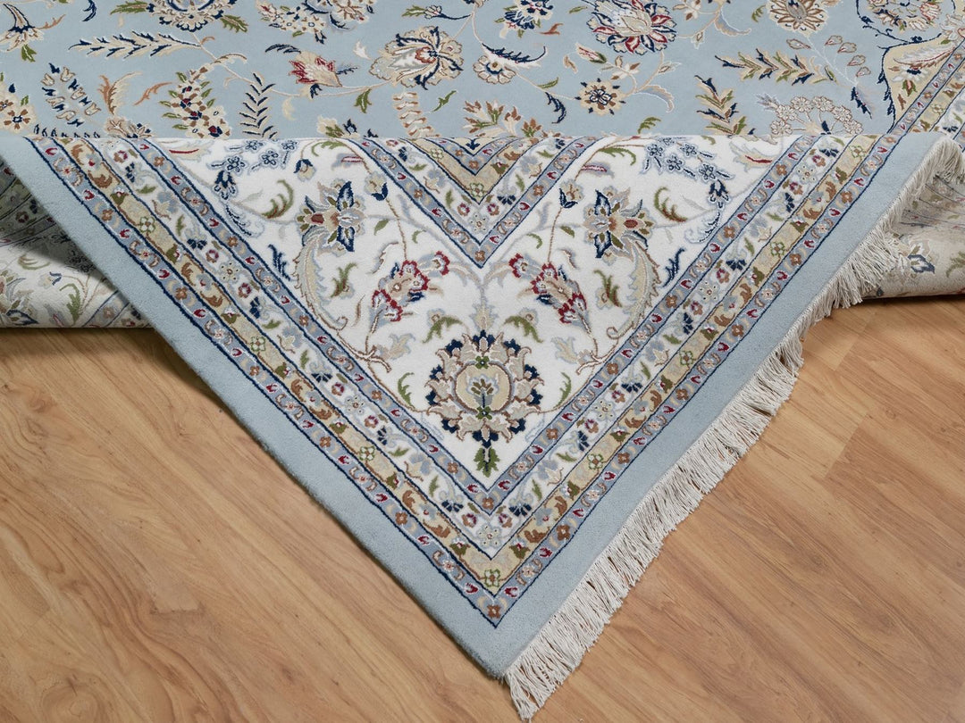 12'0" x 18'4" New Hand Knotted Blue Wool & Silk Rectangle Oriental Rug - MOA10291627