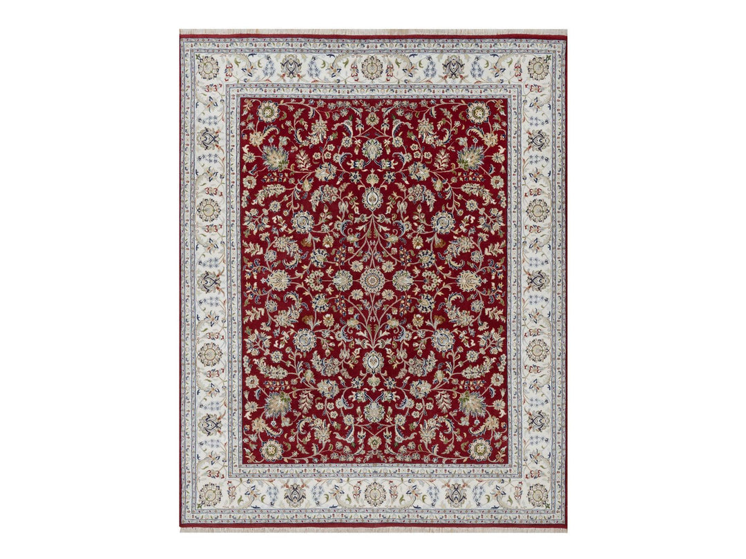 8'1" x 10'3" New Hand Knotted Red Wool & Silk Rectangle Oriental Rug - MOA10291632