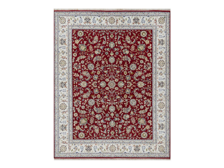 8'1" x 10'3" New Hand Knotted Red Wool & Silk Rectangle Oriental Rug - MOA10291632