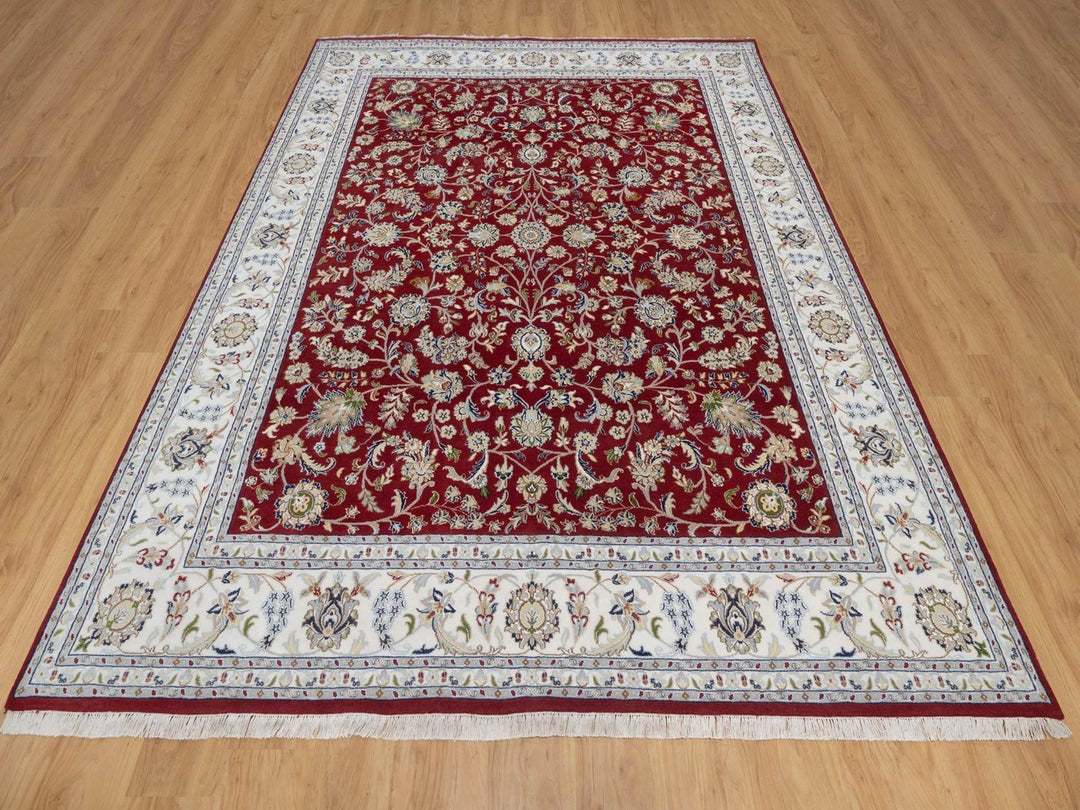 8'1" x 10'3" New Hand Knotted Red Wool & Silk Rectangle Oriental Rug - MOA10291632