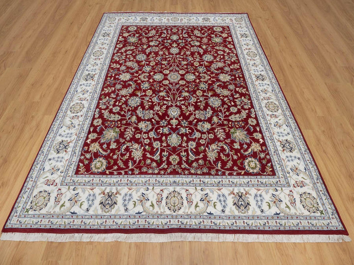 8'1" x 10'3" New Hand Knotted Red Wool & Silk Rectangle Oriental Rug - MOA10291632
