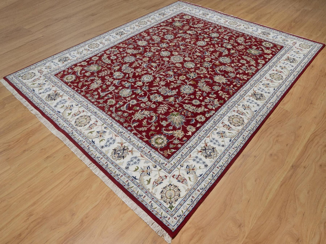 8'1" x 10'3" New Hand Knotted Red Wool & Silk Rectangle Oriental Rug - MOA10291632