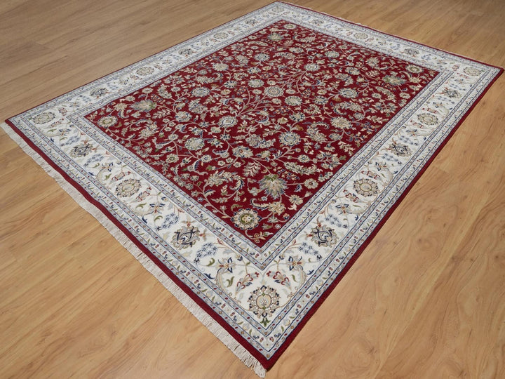 8'1" x 10'3" New Hand Knotted Red Wool & Silk Rectangle Oriental Rug - MOA10291632
