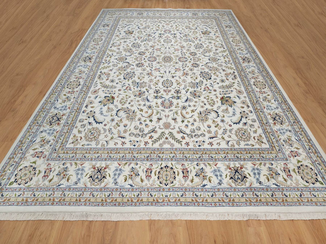 11'8" x 15'2" New Hand Knotted Ivory Wool & Silk Rectangle Oriental Rug - MOA10291634