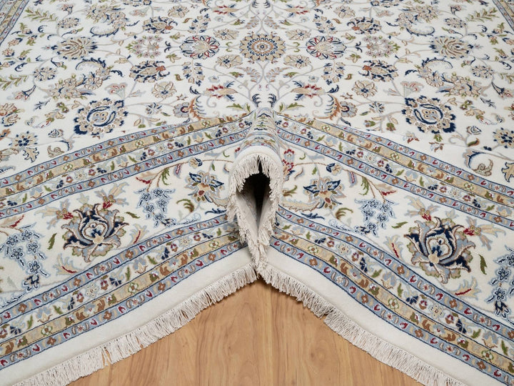 11'8" x 15'2" New Hand Knotted Ivory Wool & Silk Rectangle Oriental Rug - MOA10291634
