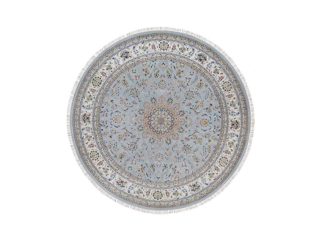 11'9" x 11'9" New Hand Knotted Blue Wool & Silk Round Oriental Rug - MOA10291635