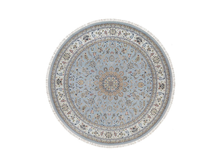 11'9" x 11'9" New Hand Knotted Blue Wool & Silk Round Oriental Rug - MOA10291635