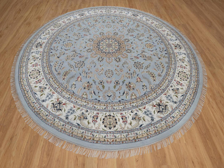 11'9" x 11'9" New Hand Knotted Blue Wool & Silk Round Oriental Rug - MOA10291635
