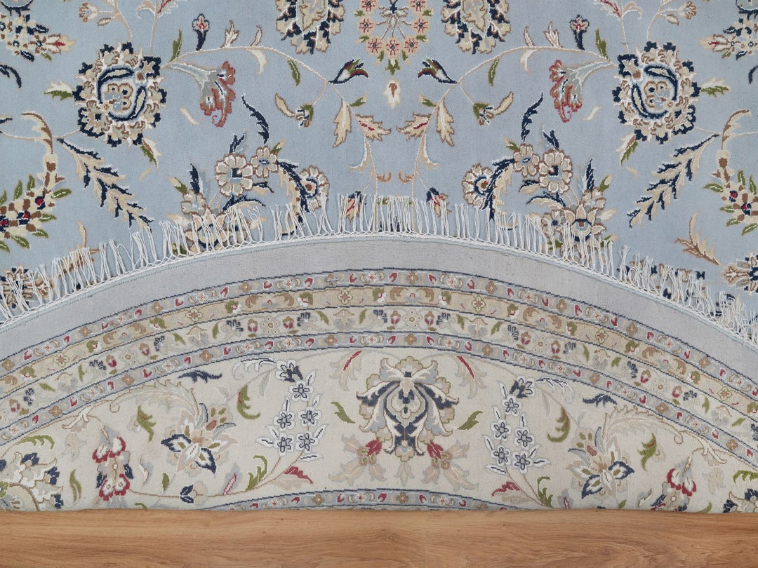 11'9" x 11'9" New Hand Knotted Blue Wool & Silk Round Oriental Rug - MOA10291635