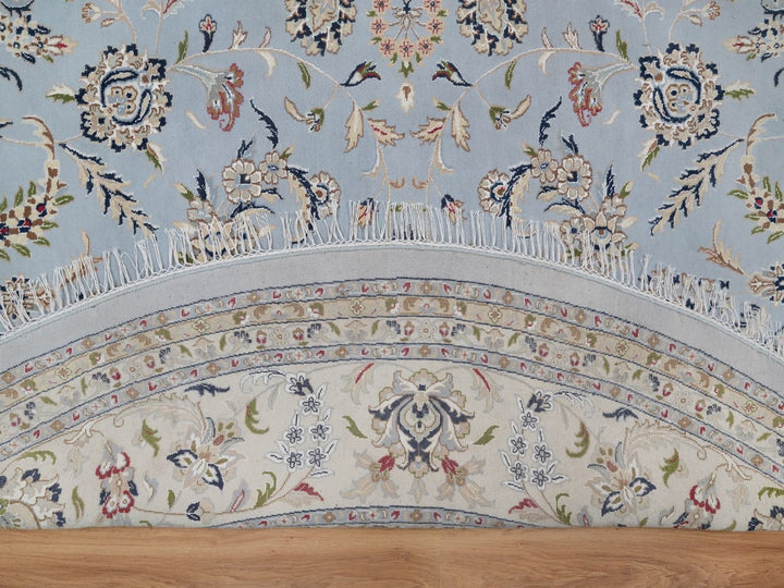 11'9" x 11'9" New Hand Knotted Blue Wool & Silk Round Oriental Rug - MOA10291635