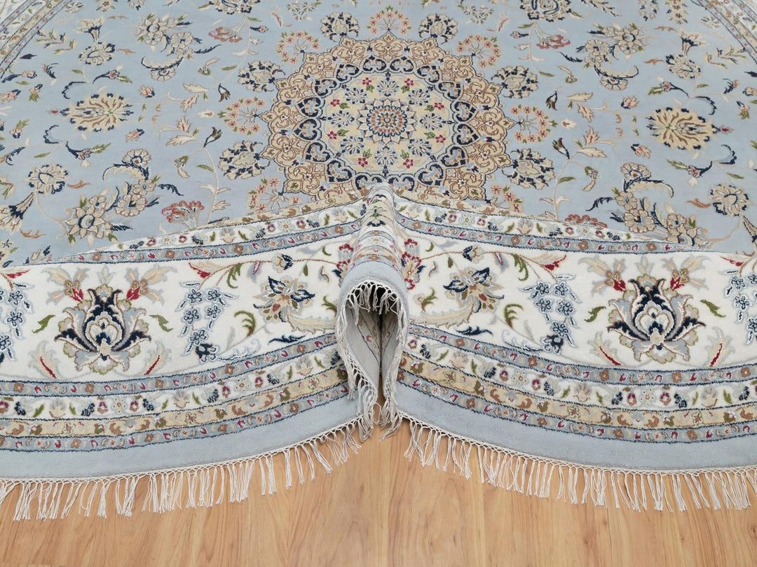 11'9" x 11'9" New Hand Knotted Blue Wool & Silk Round Oriental Rug - MOA10291635