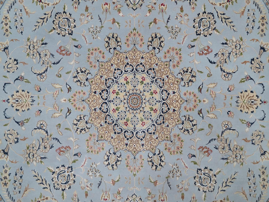 11'9" x 11'9" New Hand Knotted Blue Wool & Silk Round Oriental Rug - MOA10291635