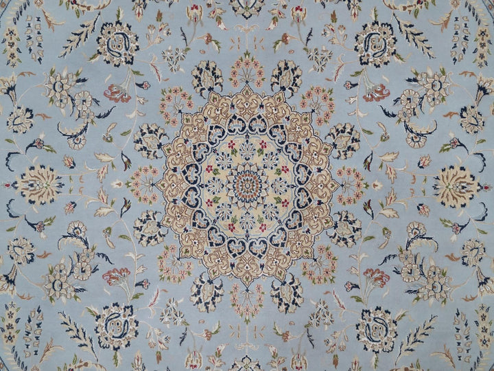 11'9" x 11'9" New Hand Knotted Blue Wool & Silk Round Oriental Rug - MOA10291635