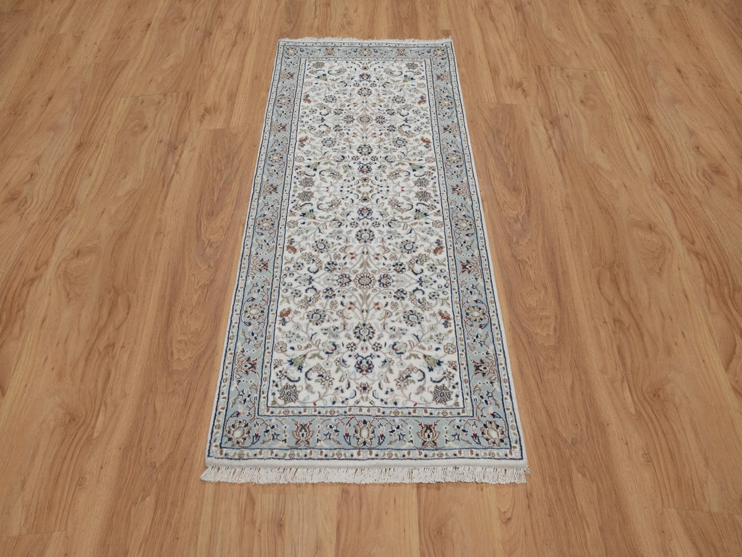 2'9" x 6'1" New Hand Knotted Ivory Wool & Silk Runner Oriental Rug - MOA10291636