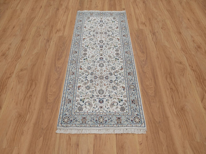 2'9" x 6'1" New Hand Knotted Ivory Wool & Silk Runner Oriental Rug - MOA10291636