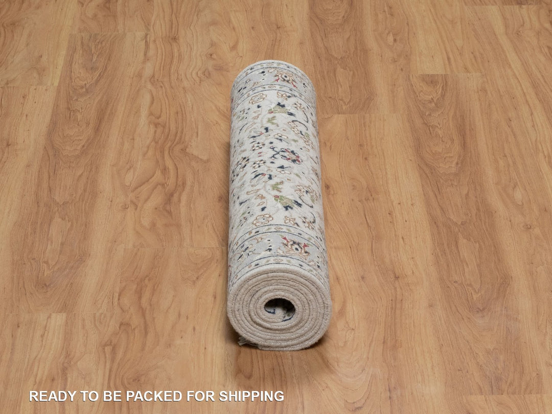 2'9" x 6'1" New Hand Knotted Ivory Wool & Silk Runner Oriental Rug - MOA10291636