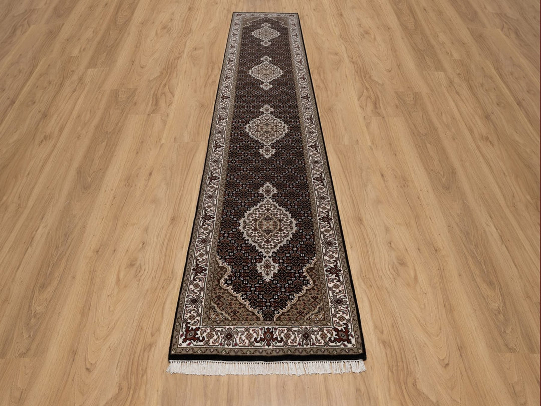 2'10" x 13'11" New Hand Knotted Black Wool Runner Oriental Rug - MOA10291639