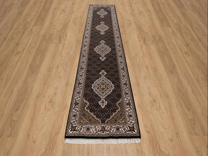 2'10" x 13'11" New Hand Knotted Black Wool Runner Oriental Rug - MOA10291639