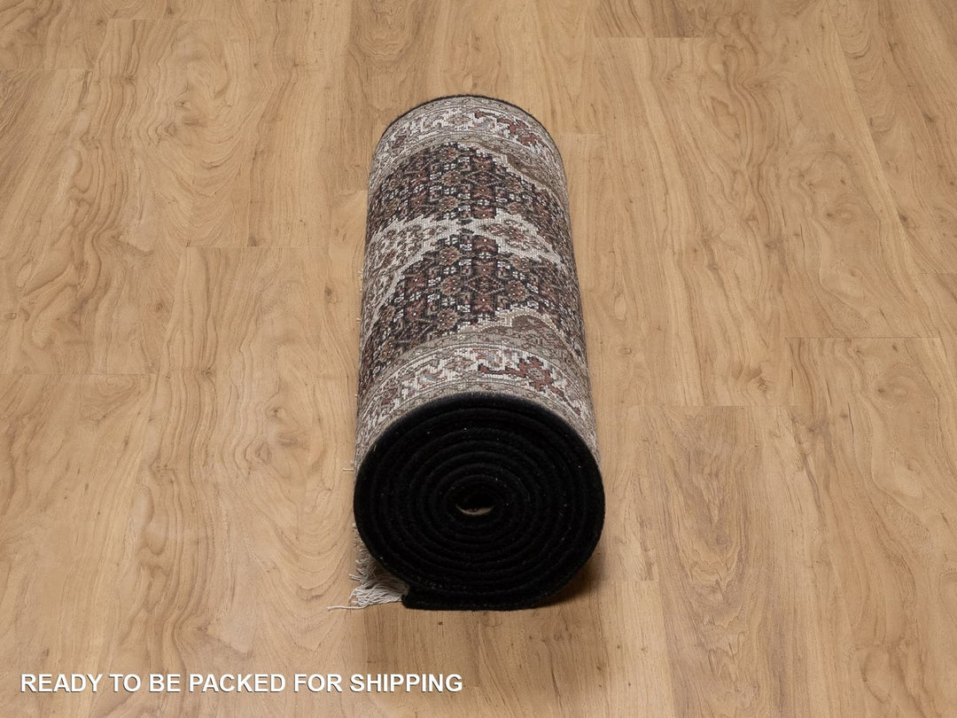 2'10" x 13'11" New Hand Knotted Black Wool Runner Oriental Rug - MOA10291639