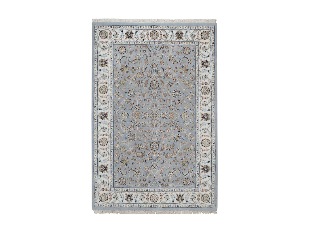 4'3" x 6'4" New Hand Knotted Blue Wool & Silk Rectangle Oriental Rug - MOA10291640