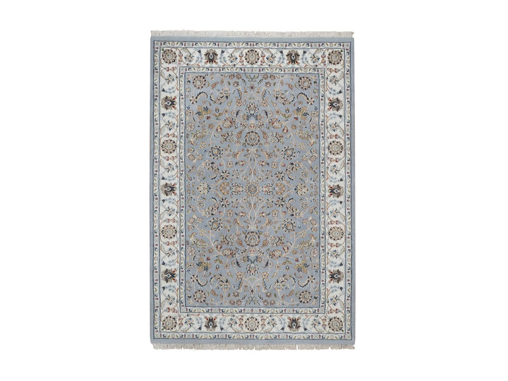 4'3" x 6'4" New Hand Knotted Blue Wool & Silk Rectangle Oriental Rug - MOA10291640