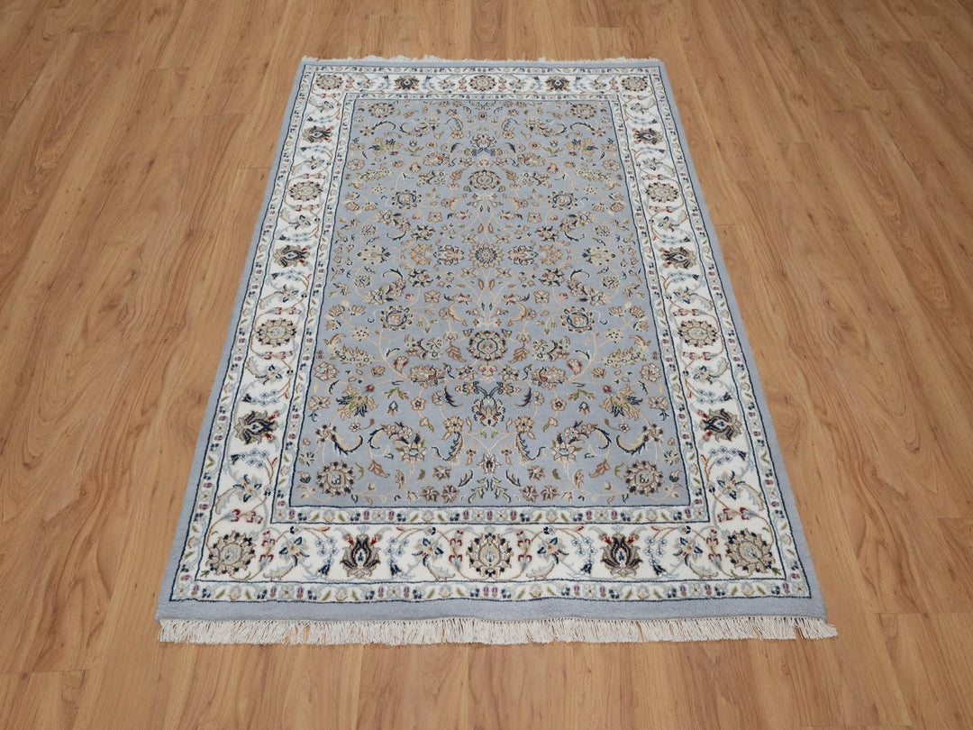 4'3" x 6'4" New Hand Knotted Blue Wool & Silk Rectangle Oriental Rug - MOA10291640