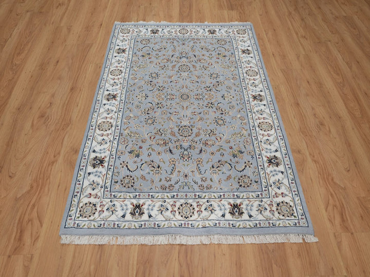 4'3" x 6'4" New Hand Knotted Blue Wool & Silk Rectangle Oriental Rug - MOA10291640