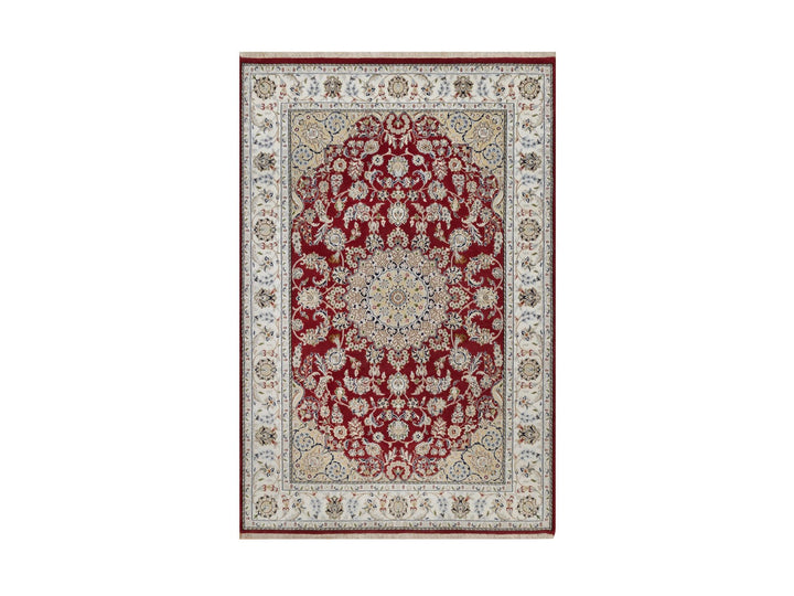 6'0" x 9'0" New Hand Knotted Red Wool & Silk Rectangle Oriental Rug - MOA10291641