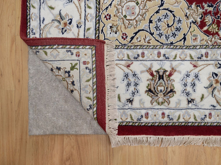 6'0" x 9'0" New Hand Knotted Red Wool & Silk Rectangle Oriental Rug - MOA10291641