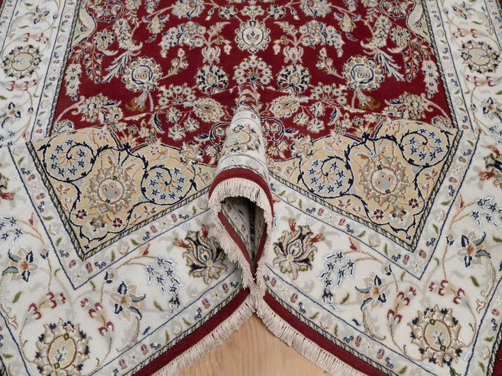 6'0" x 9'0" New Hand Knotted Red Wool & Silk Rectangle Oriental Rug - MOA10291641