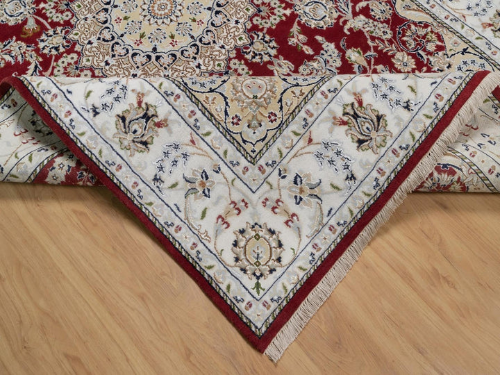 6'0" x 9'0" New Hand Knotted Red Wool & Silk Rectangle Oriental Rug - MOA10291641