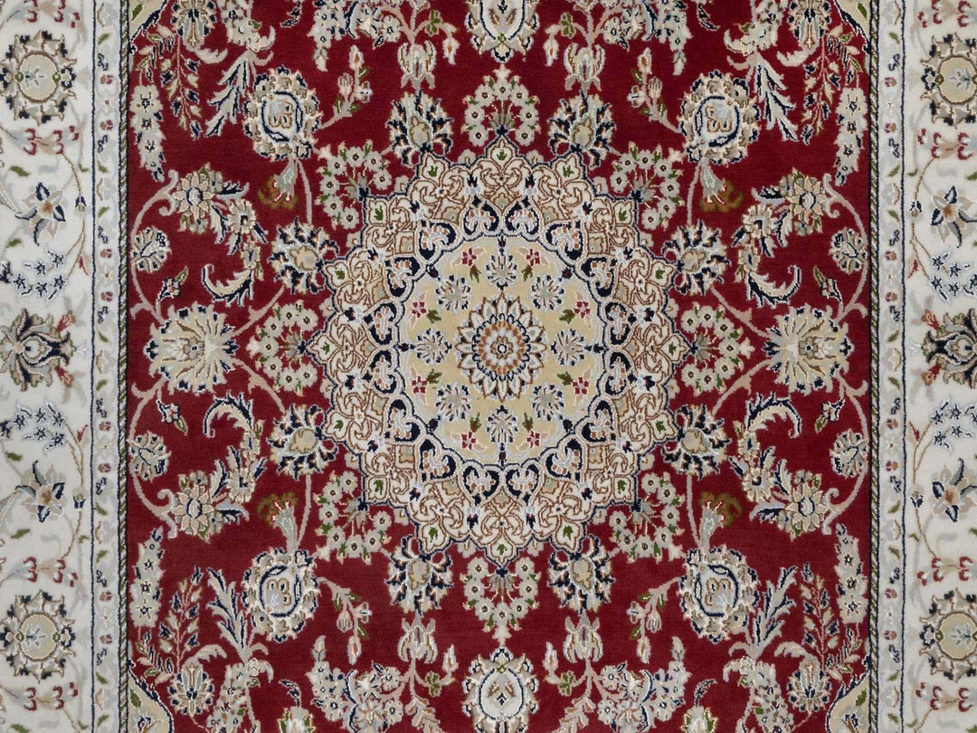6'0" x 9'0" New Hand Knotted Red Wool & Silk Rectangle Oriental Rug - MOA10291641