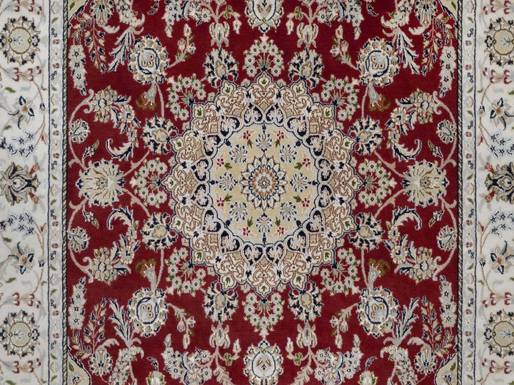 6'0" x 9'0" New Hand Knotted Red Wool & Silk Rectangle Oriental Rug - MOA10291641