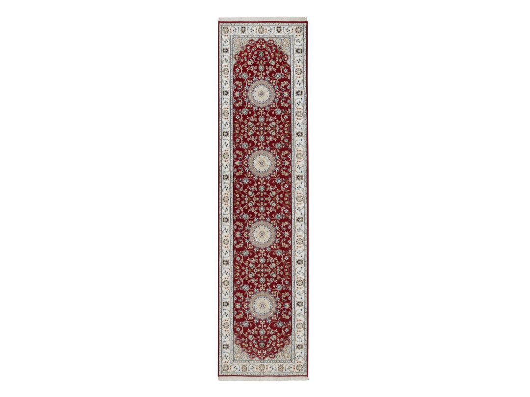 2'7" x 10'3" New Hand Knotted Red Wool & Silk Runner Oriental Rug - MOA10291642