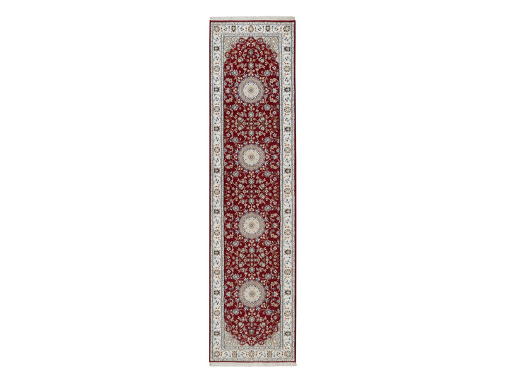 2'7" x 10'3" New Hand Knotted Red Wool & Silk Runner Oriental Rug - MOA10291642