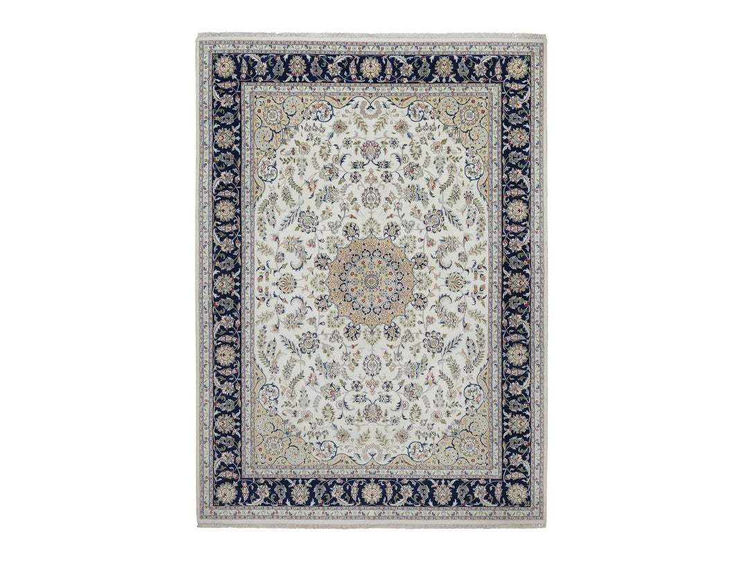 8'11" x 12'3" New Hand Knotted Ivory Wool & Silk Rectangle Oriental Rug - MOA10291643