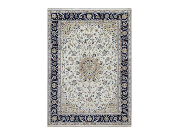 8'11" x 12'3" New Hand Knotted Ivory Wool & Silk Rectangle Oriental Rug - MOA10291643