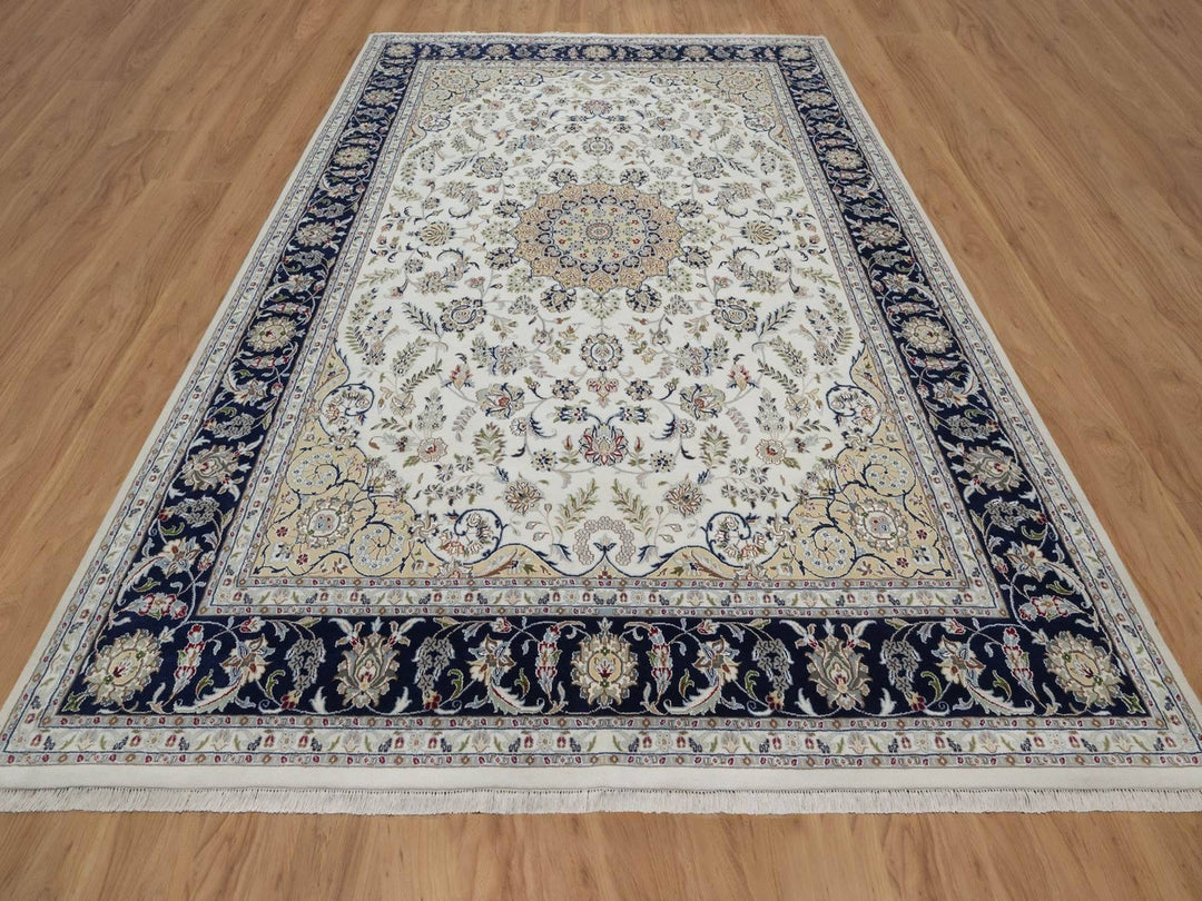 8'11" x 12'3" New Hand Knotted Ivory Wool & Silk Rectangle Oriental Rug - MOA10291643