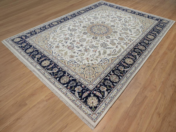 8'11" x 12'3" New Hand Knotted Ivory Wool & Silk Rectangle Oriental Rug - MOA10291643