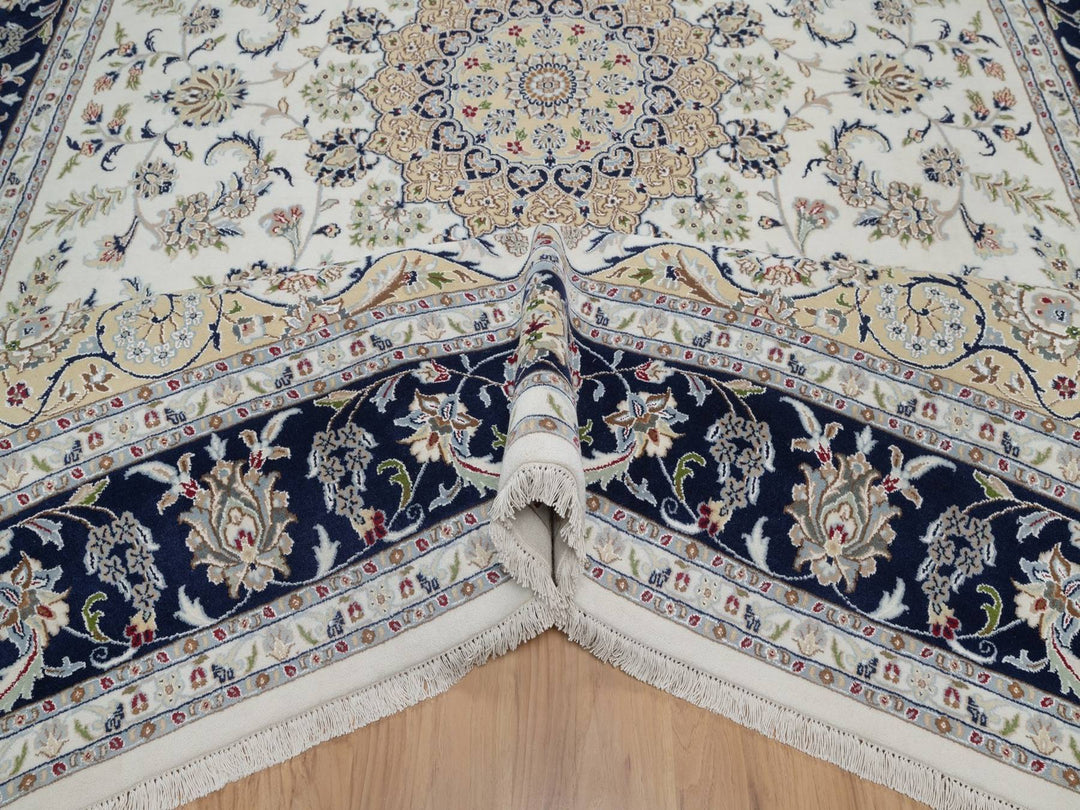 8'11" x 12'3" New Hand Knotted Ivory Wool & Silk Rectangle Oriental Rug - MOA10291643