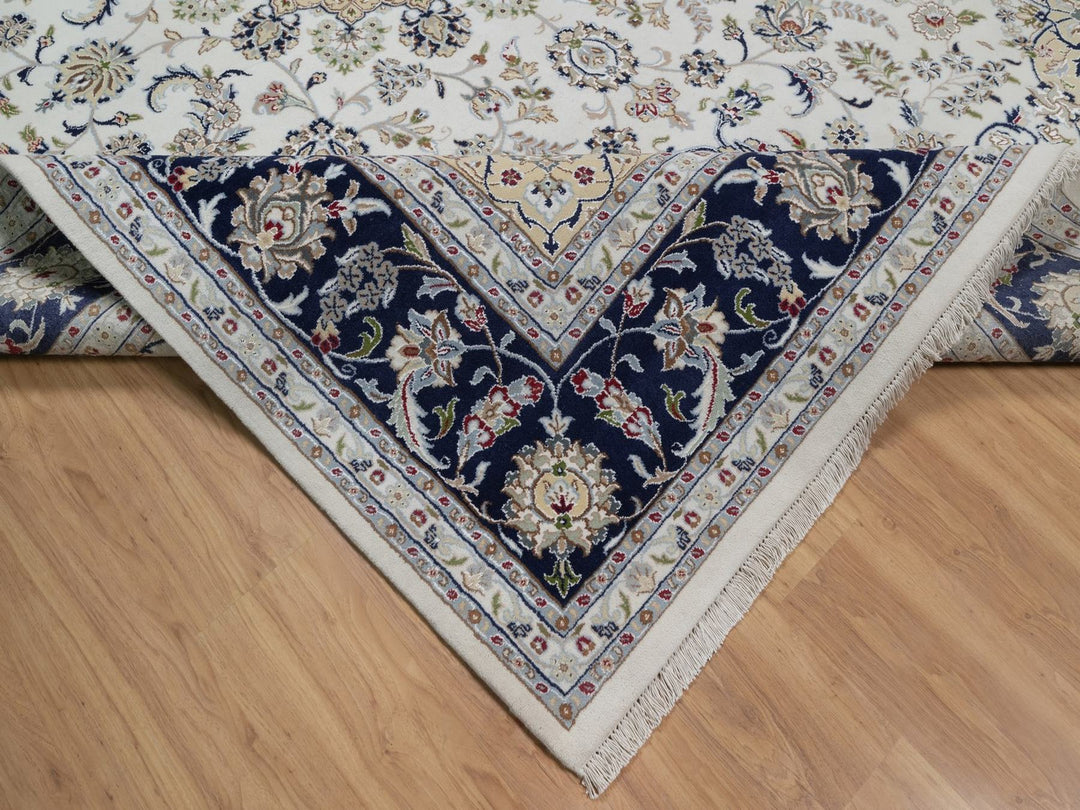 8'11" x 12'3" New Hand Knotted Ivory Wool & Silk Rectangle Oriental Rug - MOA10291643