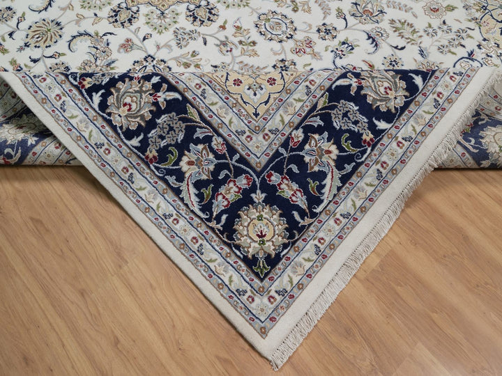 8'11" x 12'3" New Hand Knotted Ivory Wool & Silk Rectangle Oriental Rug - MOA10291643