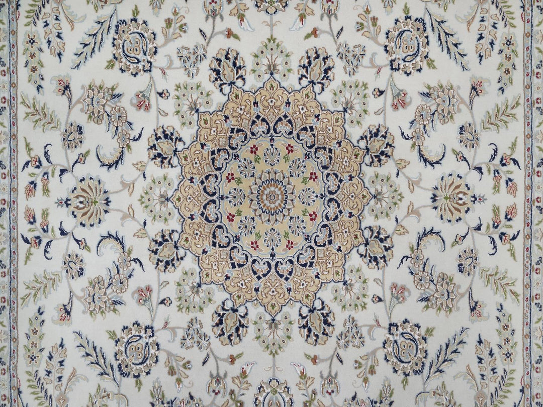 8'11" x 12'3" New Hand Knotted Ivory Wool & Silk Rectangle Oriental Rug - MOA10291643