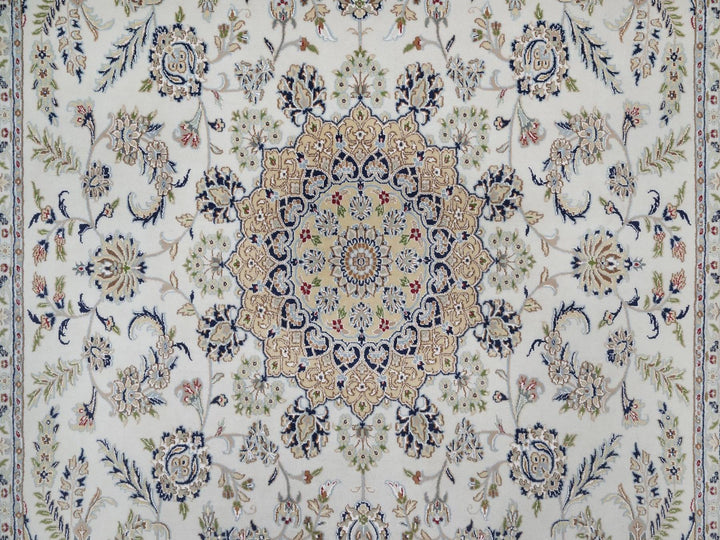 8'11" x 12'3" New Hand Knotted Ivory Wool & Silk Rectangle Oriental Rug - MOA10291643