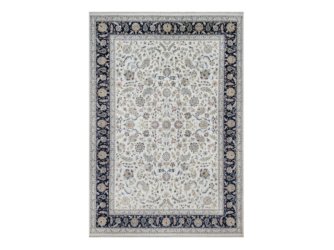 9'11" x 14'3" New Hand Knotted Ivory Wool & Silk Rectangle Oriental Rug - MOA10291644