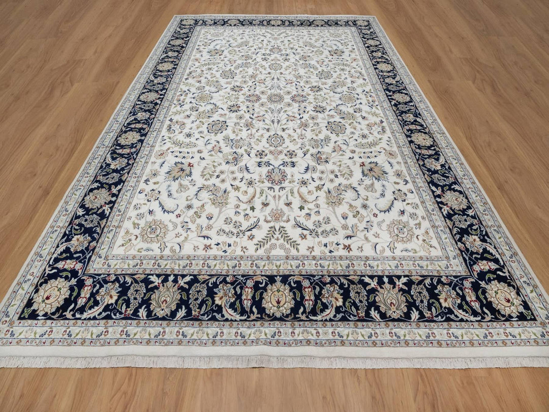 9'11" x 14'3" New Hand Knotted Ivory Wool & Silk Rectangle Oriental Rug - MOA10291644
