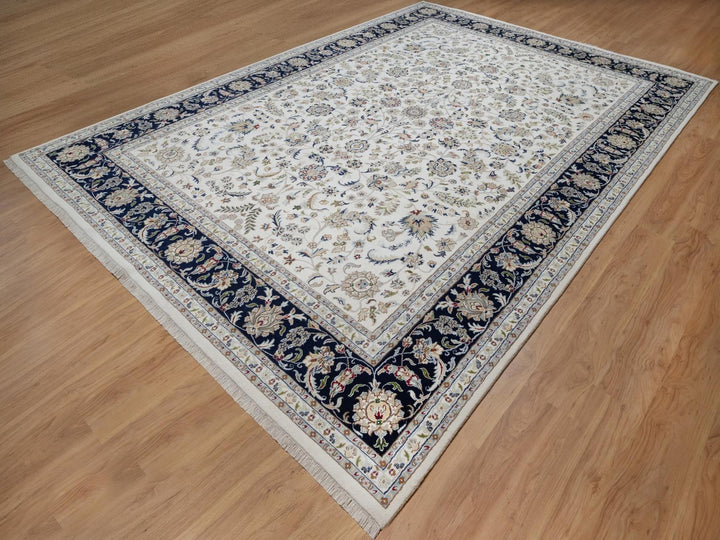 9'11" x 14'3" New Hand Knotted Ivory Wool & Silk Rectangle Oriental Rug - MOA10291644